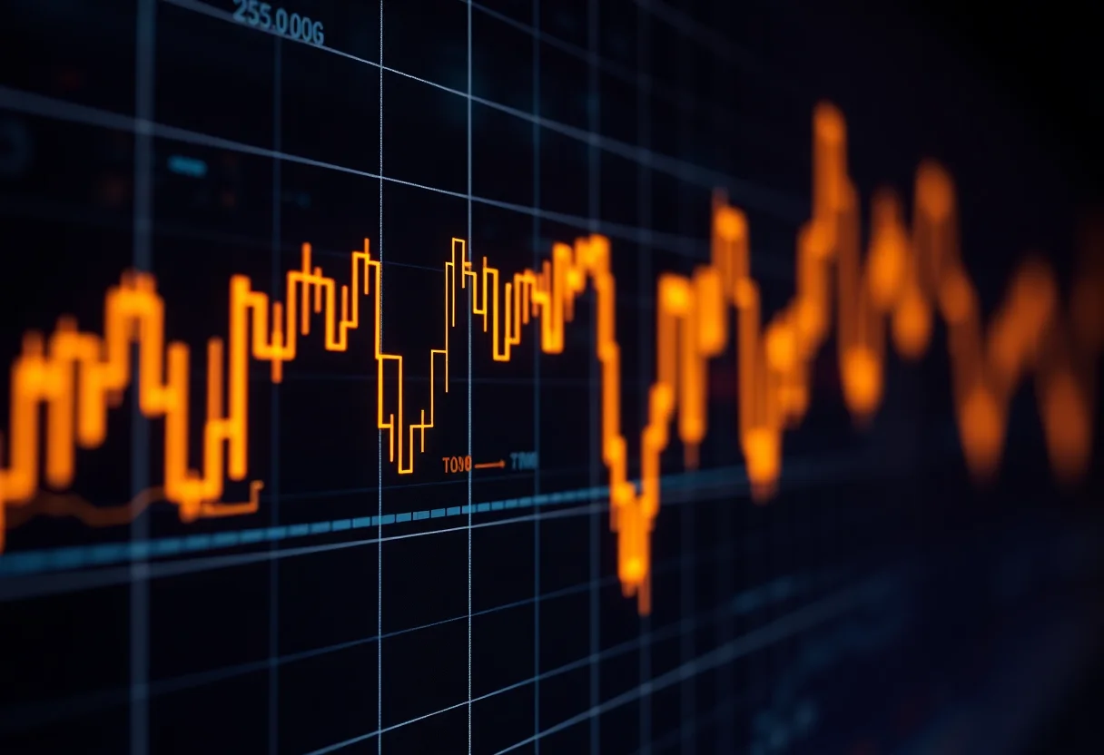 Abstract digital stock market chart with glowing lines