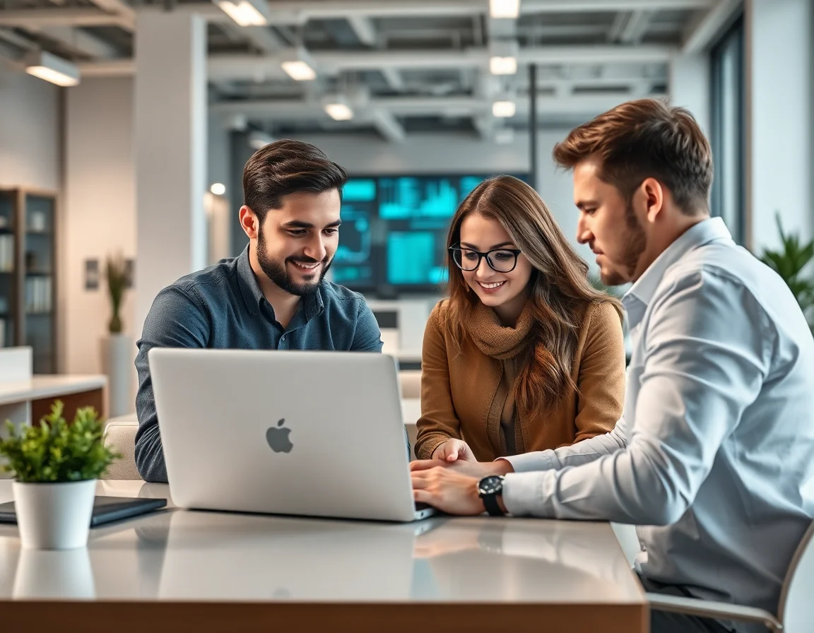Team working on data security in a modern office